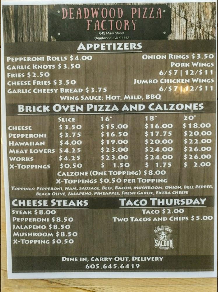 Deadwood Pizza Factory Menu image 2